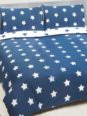 Navy Blue and White Stars Double Duvet Cover and Pillowcase Set