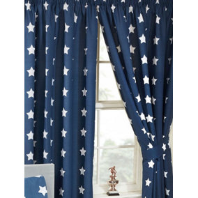 Navy Blue and White Stars Lined 72'' Curtains