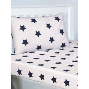 Navy Blue and White Stars Single Fitted Sheet and Pillowcase Set