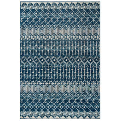 Navy Blue Aztec Low Pile Soft Living Area Rug 200x280cm