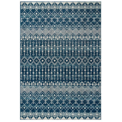 Navy Blue Aztec Low Pile Soft Living Area Rug 80x150cm DIY at B&Q