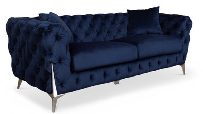 Navy Blue Chesterfield Sofa 3 Seater Sofa With Silver Feet