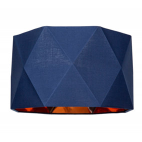 Navy Blue Cotton 12 Geometric Shade with Brushed Copper Metal Effect Lining