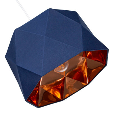 Navy Blue Cotton 12 Geometric Shade with Brushed Copper Metal Effect Lining
