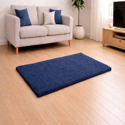 Navy Blue Dense Pile Rug (120x170 cm) Plush Soft Carpet for Modern Home ...