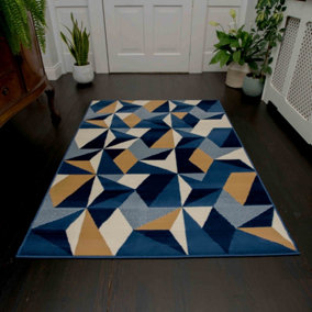 Navy Blue Diamond Geometric Living Room Rug 120x170cm