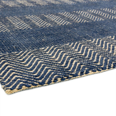 Navy Blue Geometric Graphics Modern Handmade Easy to clean Rug for Bed ...