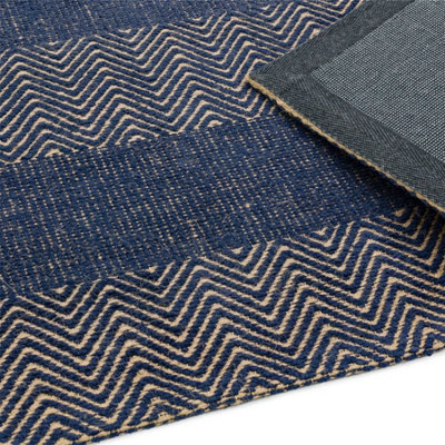 Navy Blue Geometric Graphics Modern Handmade Easy to clean Rug for Bed ...