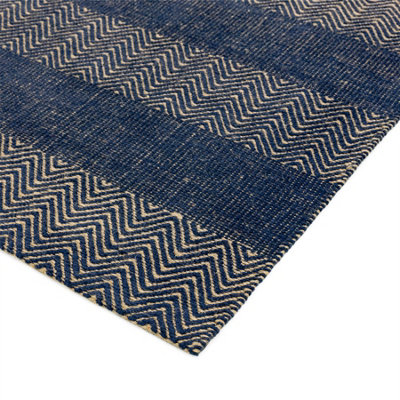 Navy Blue Geometric Graphics Modern Handmade Easy to clean Rug for Bed Room Living Room and Dining Room-66 X 200cm (Runner)