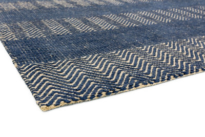 Navy Blue Geometric Graphics Modern Handmade Easy to clean Rug for Bed Room Living Room and Dining Room-66 X 200cm (Runner)