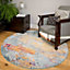 Navy Blue Ochre Multicolour Distressed Abstract Round Rug 160x160cm