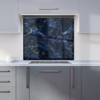 Navy Blue Quartz Effect Premium Glass Kitchen Splashback W700mm x H650mm