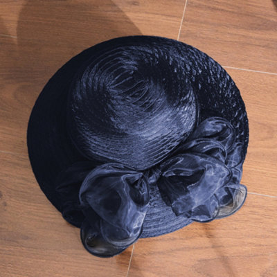 Navy Blue Round Top Style Hat Elegant Bow Organza Sun Hat  display picture 1