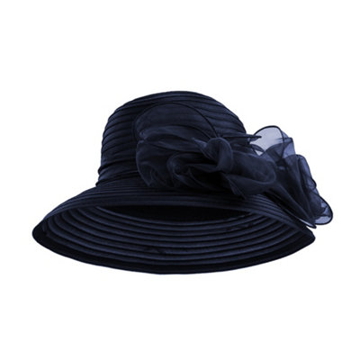 Elegant Navy Bow Sun Hat Tan & Navy Wide-Brim Hat for Weddings & Garden Parties  main image 3