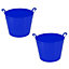 Navy Blue Set Of 2 Plastic Flexi Tub Storage Bucket 42L Builders Garden Horse Feed Trug Laundry Toy