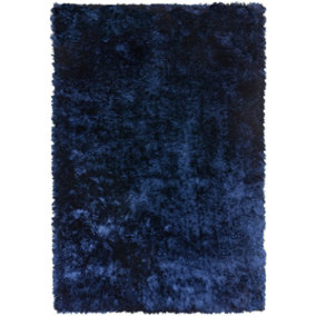Navy Blue Shaggy Handmade Modern Plain Sparkle Easy to Clean Rug For Dining Room Bedroom Living Room-120cm X 180cm