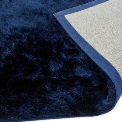 Navy Blue Shaggy Handmade Modern Plain Sparkle Easy to Clean Rug For Dining Room Bedroom Living Room-65cm X 135cm