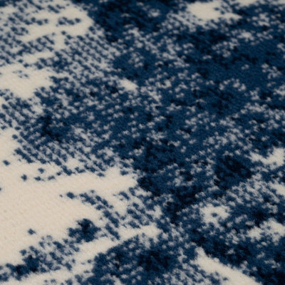 Navy Blue White Distressed Abstract Living Room Rug 160x230cm