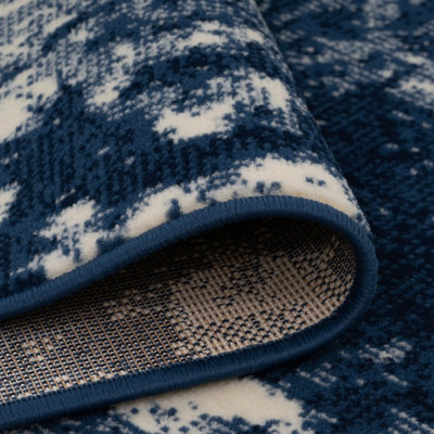 Navy Blue White Distressed Abstract Living Room Rug 160x230cm