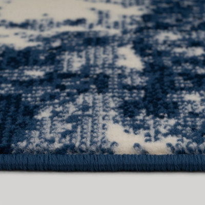 Navy Blue White Distressed Abstract Living Room Rug 160x230cm