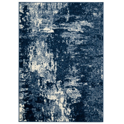 Navy Blue White Distressed Abstract Living Room Rug 160x230cm