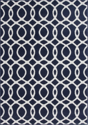 Navy Blue White Modern Trellis Living Room Rug 190x280cm