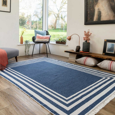 Navy and outlet white rug