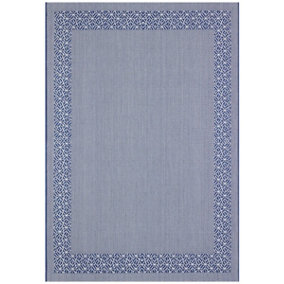 Navy Bordered Modern Easy To Clean Rug For Dining Room-160cm x 230cm
