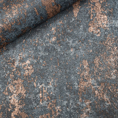 Navy Concrete Industrial Effect Wallpaper Gold Bronze Metallic Shimmer Textured Vinyl Free Match Feature