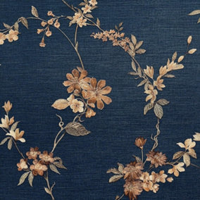 Navy Copper Floral Wallpaper Textured Embossed Metallic Paste The Wall Vinyl