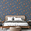Navy Copper Floral Wallpaper Textured Embossed Metallic Paste The Wall Vinyl