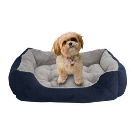 Navy Corduroy Dog Pet Bed with Fleece Cushion