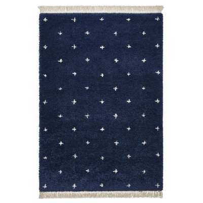 Navy Dotted Kilim Modern Shaggy Moroccan Easy to clean Rug for Dining Room-160cm X 220cm