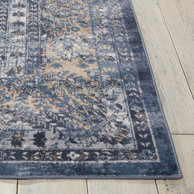 Navy Floral Traditional Luxurious Rug For Dining Room Bedroom & Living Room-119cm X 170cm