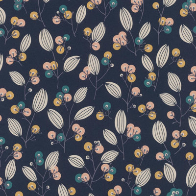 Navy Floral Wallpaper Textured Paste The Wall Vinyl Non Woven White