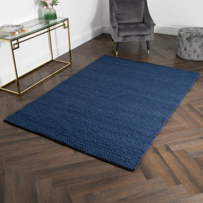 Navy Knitted Large Wool Rug 120 x 180cm