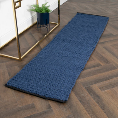 Navy Knitted Runner Wool Rug (60 x 230cm) DIY at B&Q