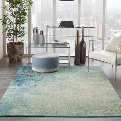 Navy Light Blue Luxurious Modern Abstract Dining Room Rug-114cm X 175cm