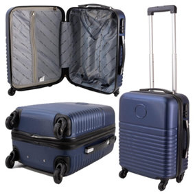 Navy Lightweight Travel Cabin Suitcase With Wheels & Handle