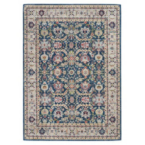 Navy/Multicolor Persian Rug, Stain-Resistant Floral Rug, Traditional Rug for Living Room, & Dining Room-122cm (Circle)
