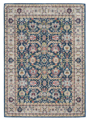 Navy/Multicolor Persian Rug, Stain-Resistant Floral Rug, Traditional Rug for Living Room, & Dining Room-122cm X 183cm