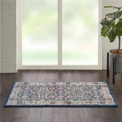 Navy/Multicolor Persian Rug, Stain-Resistant Floral Rug, Traditional ...