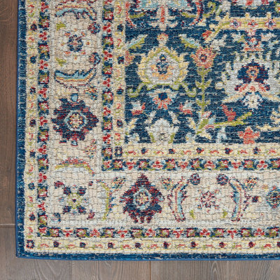 Navy/Multicolor Persian Rug, Stain-Resistant Floral Rug, Traditional ...