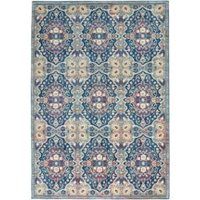Navy Multicolor Rug, Stain-Resistant Rug, Traditional Bordered Floral Rug for Bedroom, & Dining Room-122cm (Circle)