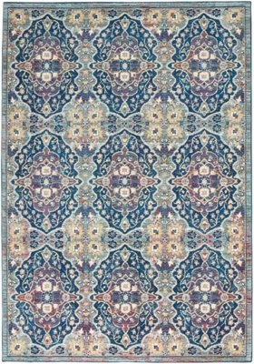 Navy Multicolor Rug, Stain-Resistant Rug, Traditional Bordered Floral ...