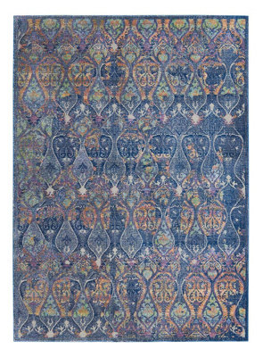 Navy Multicolour Rug, Persian Floral Rug, Stain-Resistant Traditional Rug for Living Room, & Dining Room-122cm X 183cm