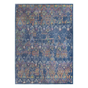Navy Multicolour Rug, Persian Floral Rug, Stain-Resistant Traditional Rug for Living Room, & Dining Room-183cm (Circle)