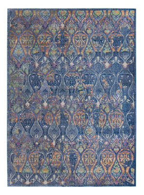 Navy Multicolour Rug, Persian Floral Rug, Stain-Resistant Traditional Rug for Living Room, & Dining Room-239cm X 300cm