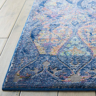 Navy Multicolour Traditional Persian Easy to Clean Floral Rug For ...