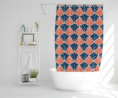 Navy & Pink Geometric Shells (Shower Curtain) / Default Title